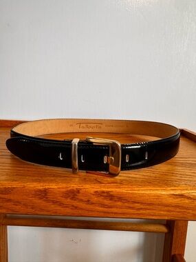 Talbots Black Patent Leather Belt with Gold Buckle